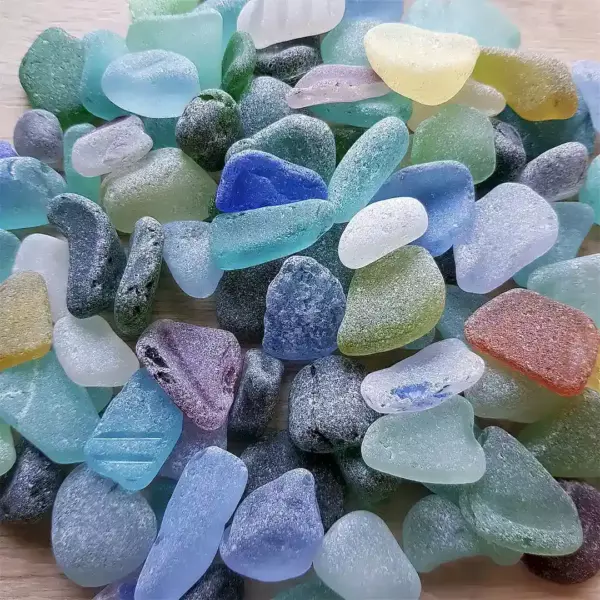 An assortment of vivid sea glass