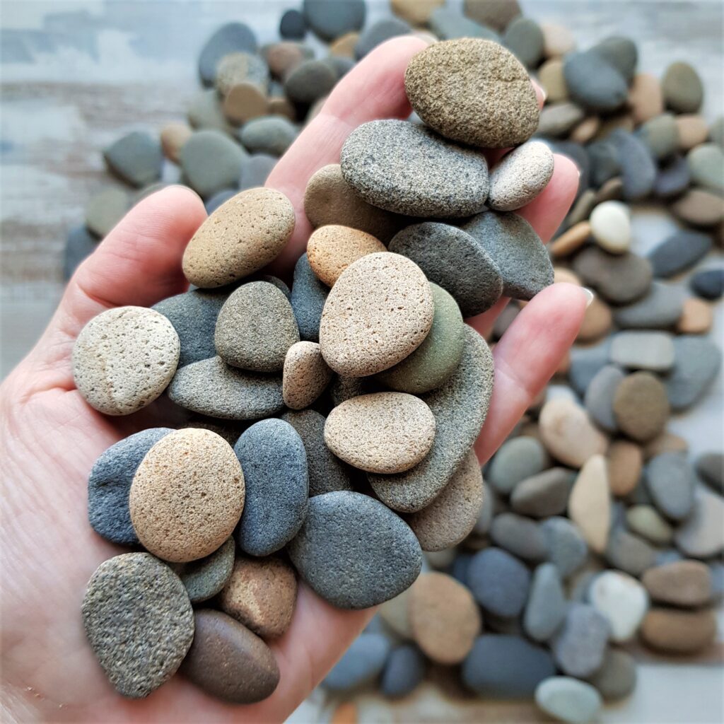 Handful of small flat sea stones
