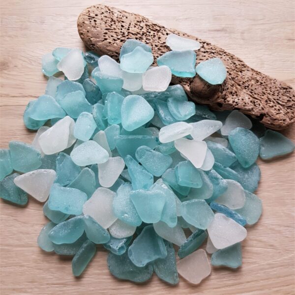 The combination of white and blue sea glass: perfect for crafts or beach weddings.