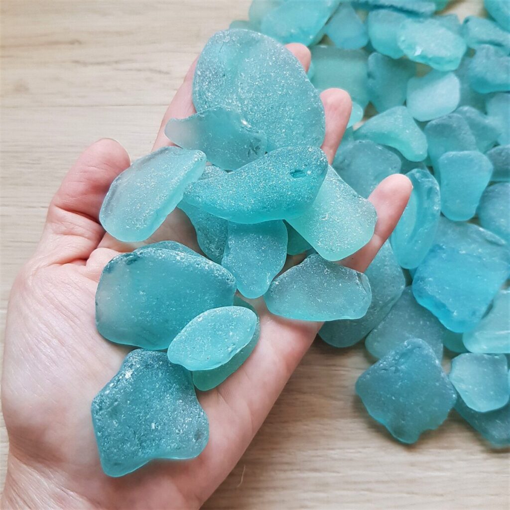 Handful of teal blue beach glass:Perfect Material for Crafting