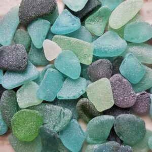 This gorgeous large genuine sea glass is aged to perfection in aqua, sea foam, green, gray and teal colors.