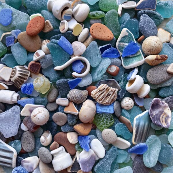 Beach Treasures Collection - Sea Glass, Sea Pottery, Shells, Pebbles - Japan Sea Glass