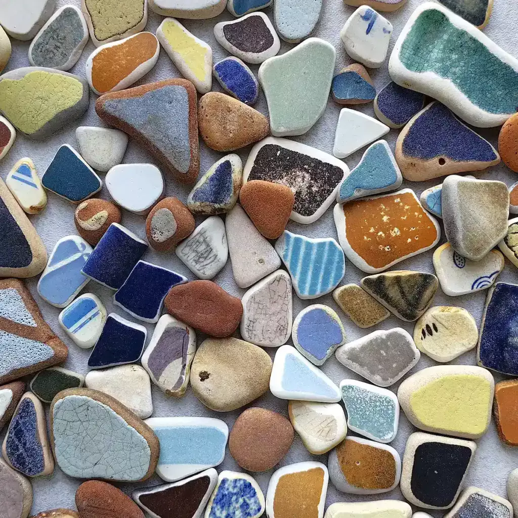 Authentic colorful sea pottery. A great natural element, perfect for mosaic making and pottery art
