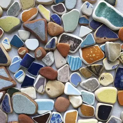 Authentic colorful sea pottery. A great natural element, perfect for mosaic making and pottery art