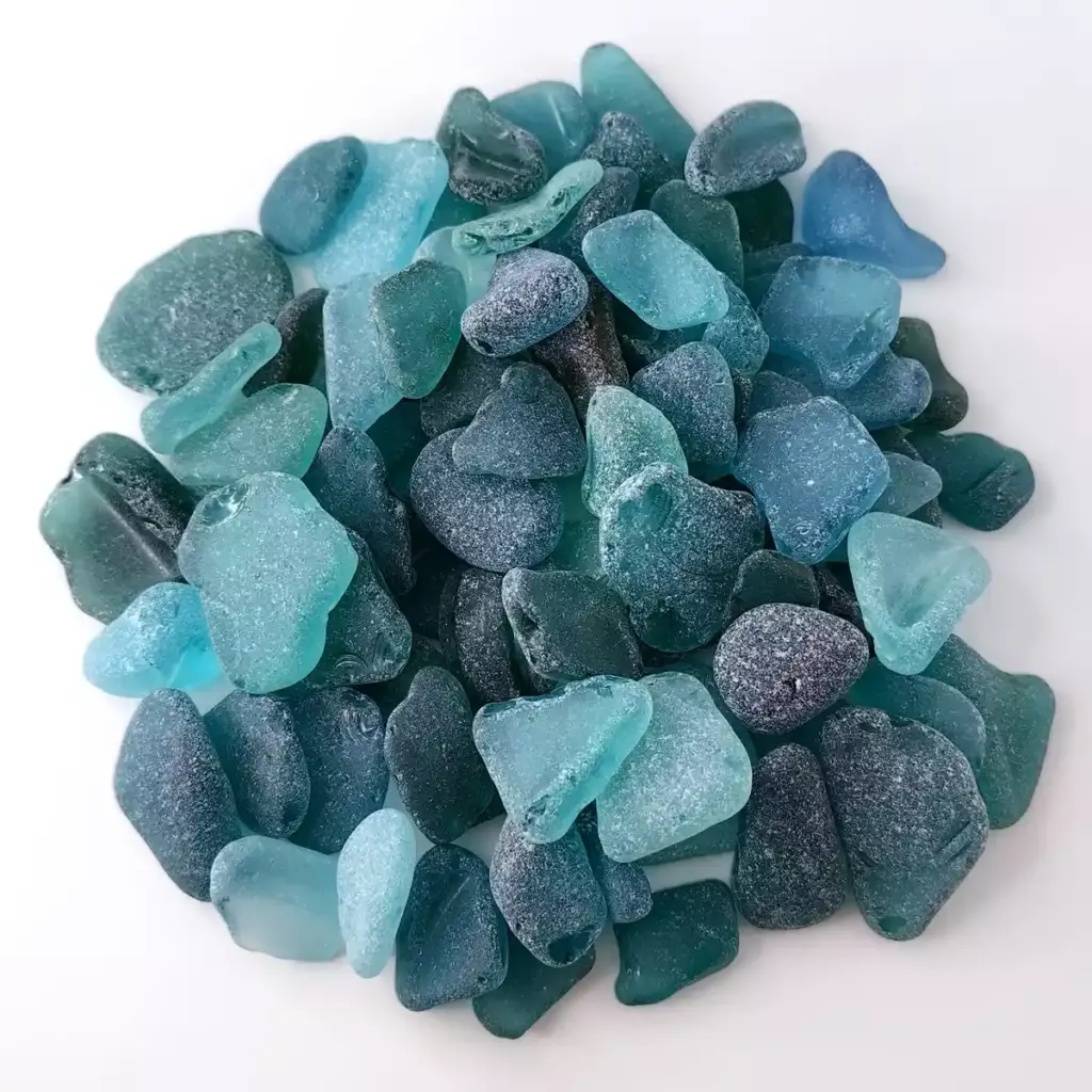 All shades of natural teal sea glass - Japan Sea Glass