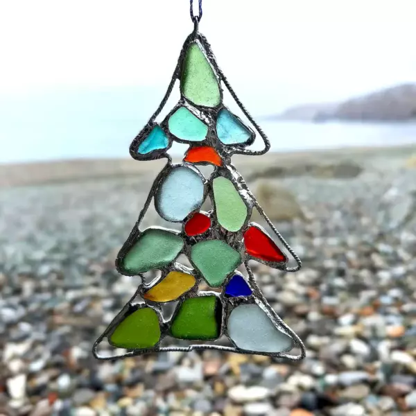 Sea glass Christmas tree suncatcher