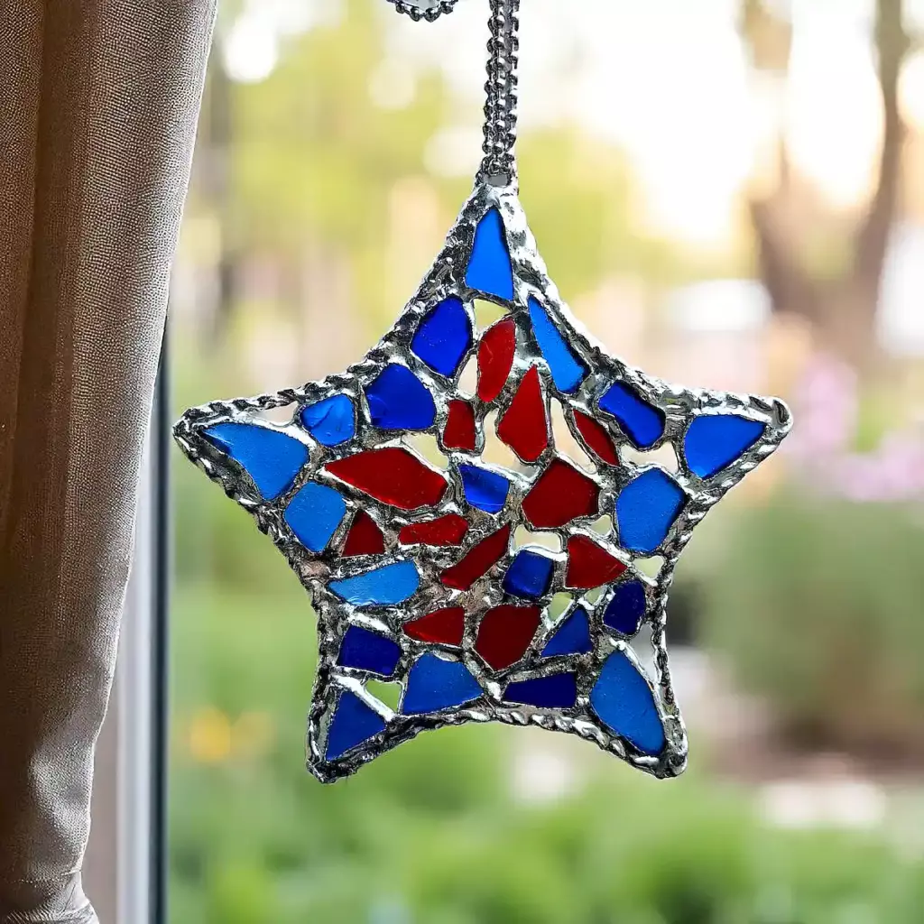 StarFish Sea Glass Sun Catcher next to the window