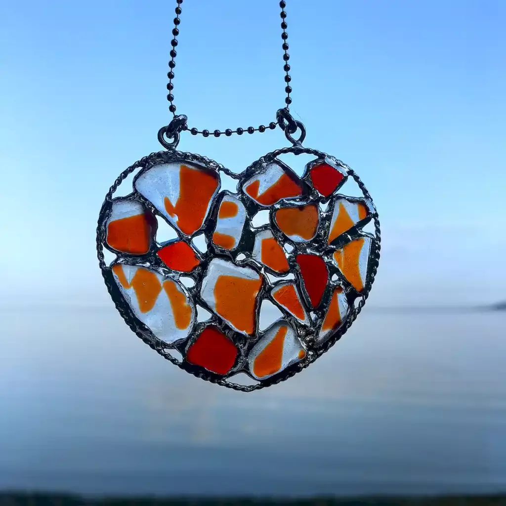 Red Heart Sea Glass Suncatcher - Japan Sea glass