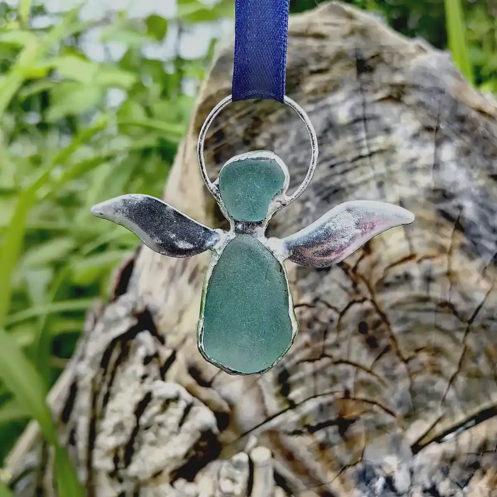 Aqua sea glass angel