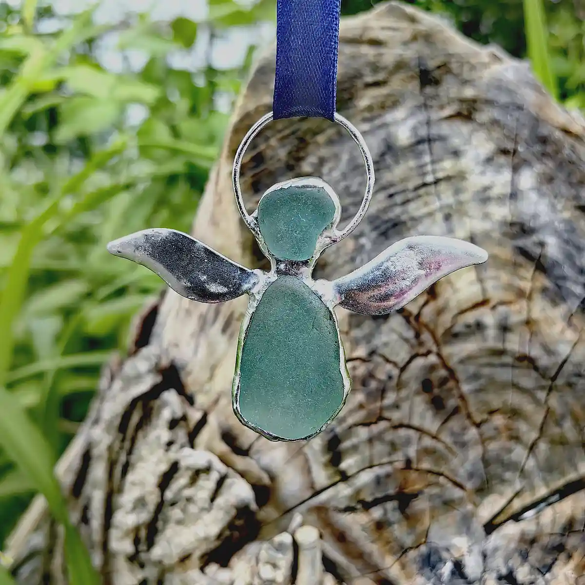 Aqua sea glass angel