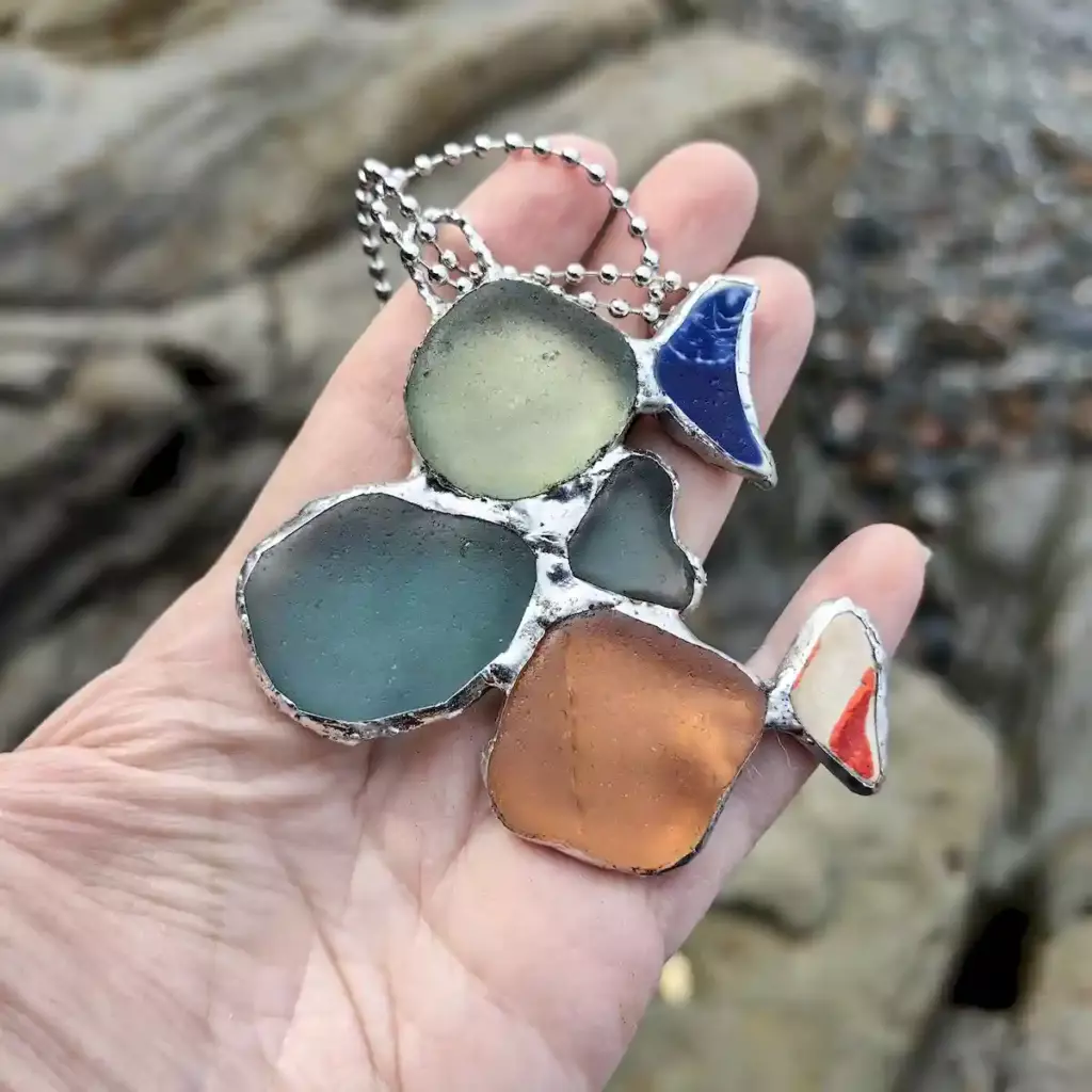 Sea Glass Three Fish Pendant