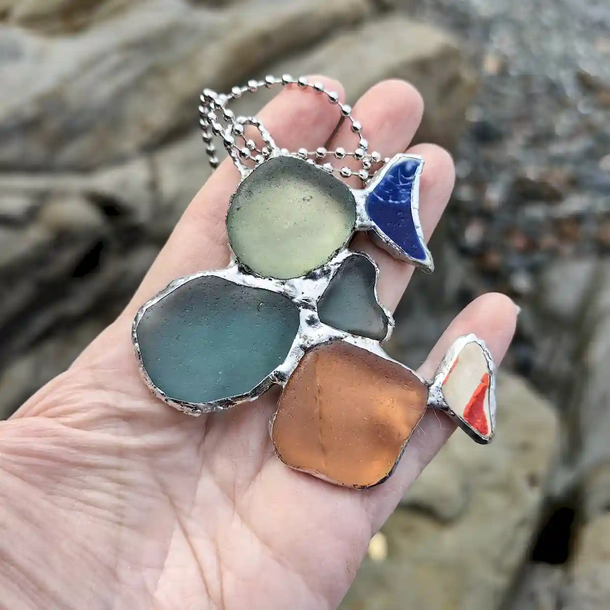 Sea Glass Three Fish Pendant