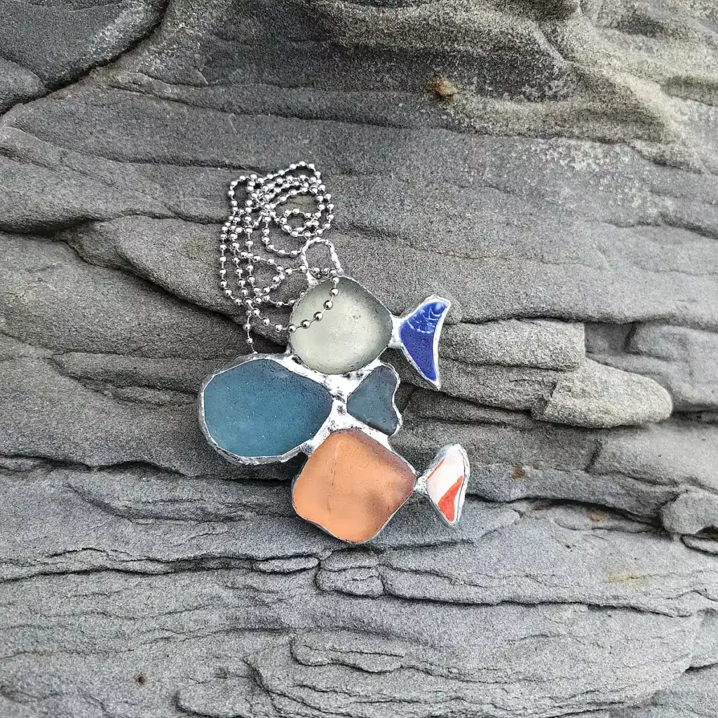 Sea Glass Three Fish Pendant