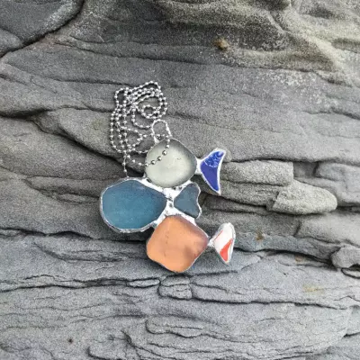 Sea Glass Three Fish Pendant