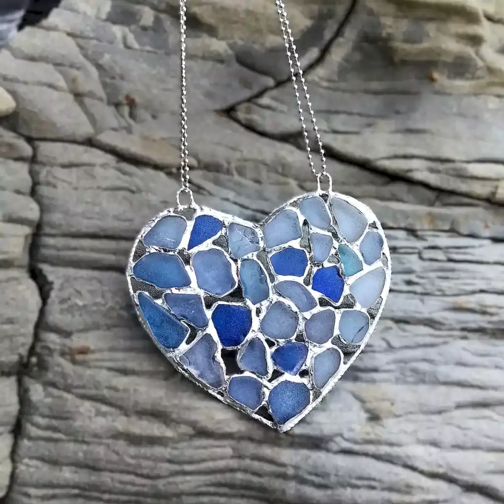 Blue Sea Glass Heart Decor