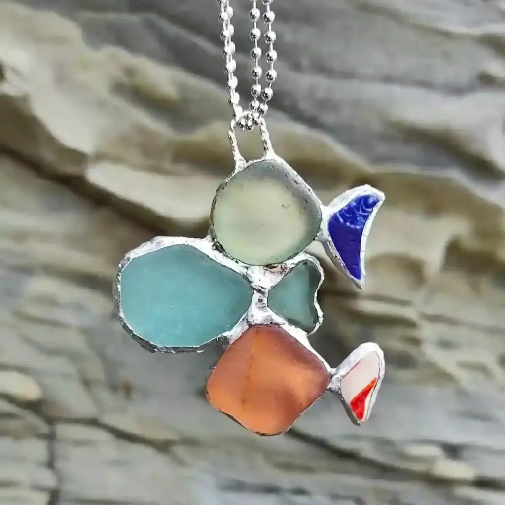Sea Glass Three Fish Hanging-Japan Sea glass