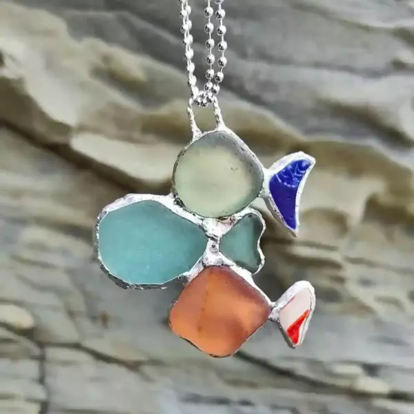 Sea Glass Three Fish Hanging-Japan Sea glass