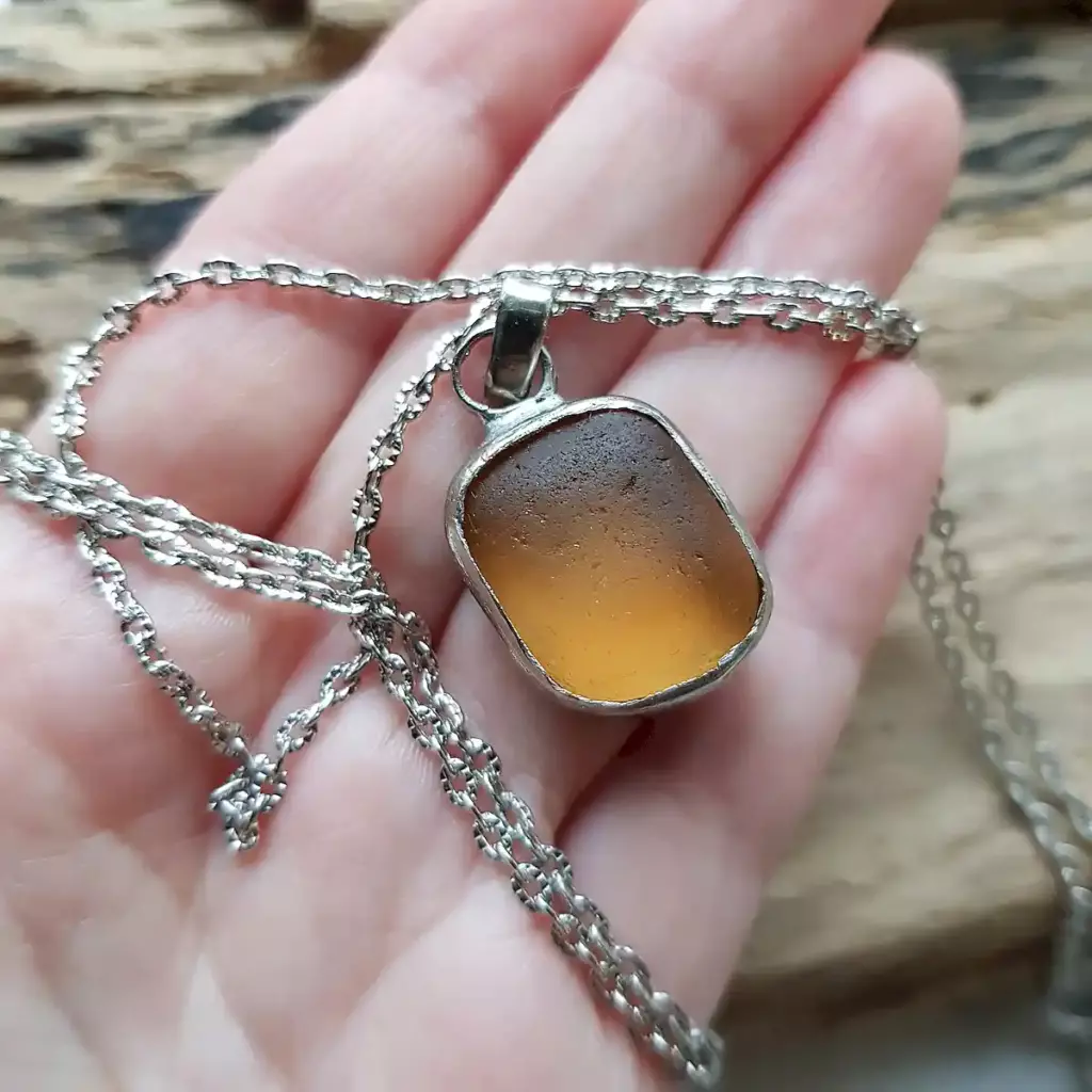 Small Amber beach glass necklace - Japan Sea glass