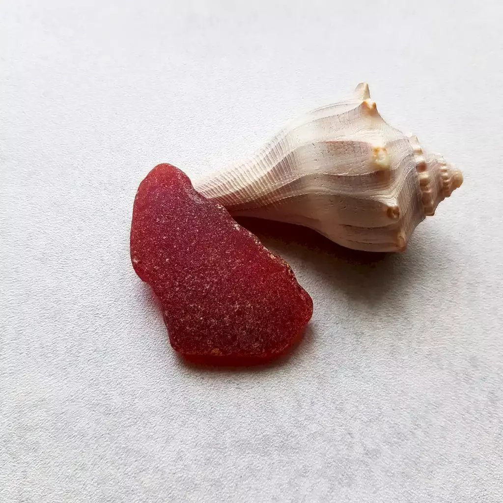 Genuine large red ocean glass