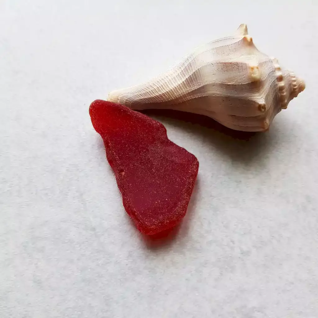 Genuine large red ocean glass