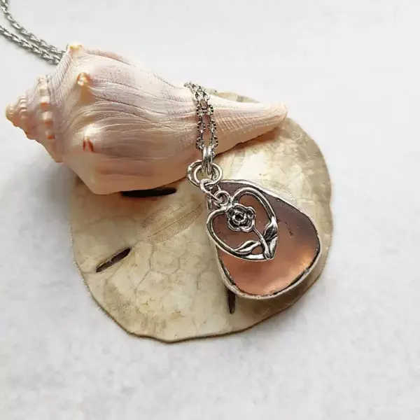 Flower Pink Sea Glass Pendant