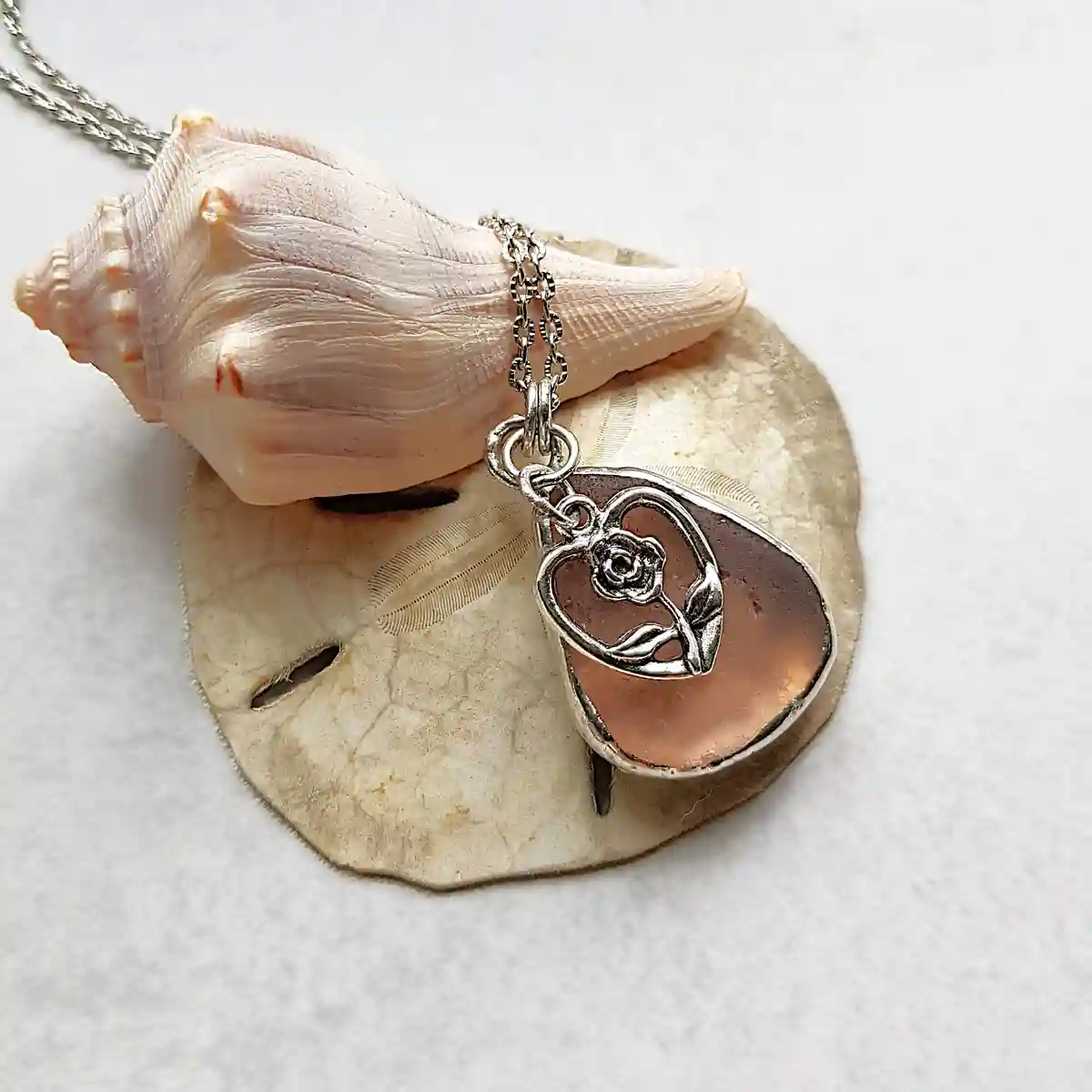 Flower Pink Sea Glass Pendant
