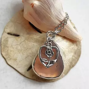 Flower Pink Sea Glass Necklace 