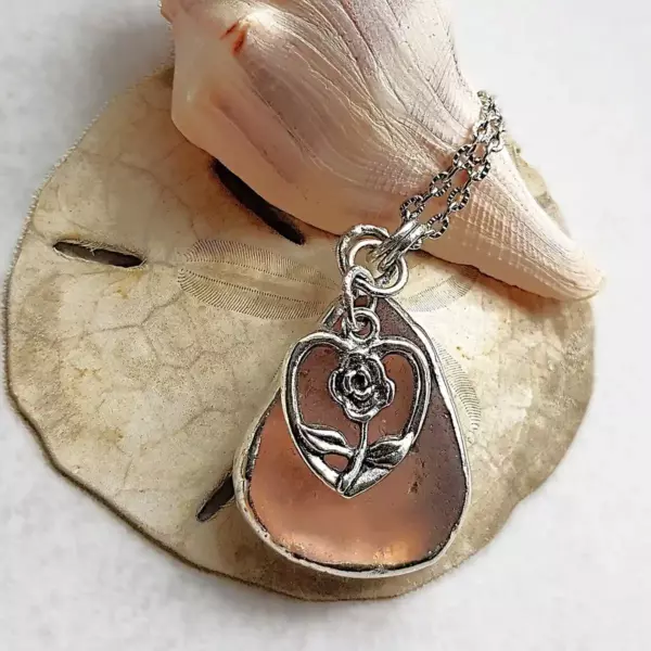 Flower Pink Sea Glass Necklace 