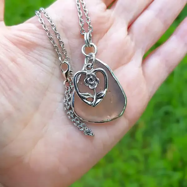 Flower Pink Sea Glass Necklace
