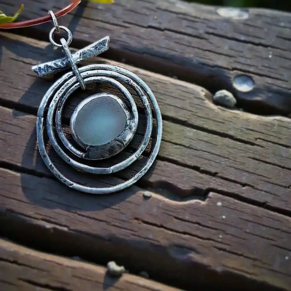 Foggy Sea Glass Necklace-Orbital Pendant - Japan Sea glass