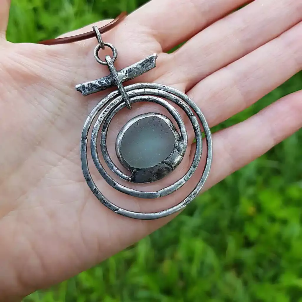 Foggy Sea Glass Necklace-Sea Witch Jewelry-Orbital Pendant