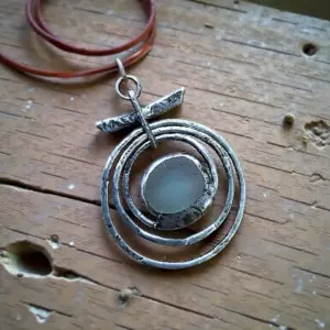 Foggy Sea Glass Necklace-Orbital Pendant -Japan Sea glass