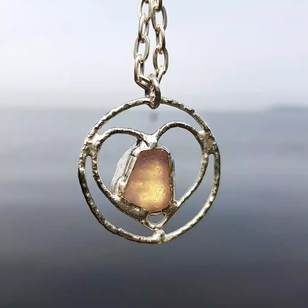 Opalescent Sea Glass Heart Necklace - Japan Sea glass
