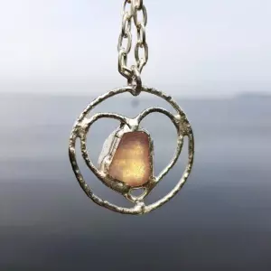 Opalescent Sea Glass Heart Necklace - Japan Sea glass