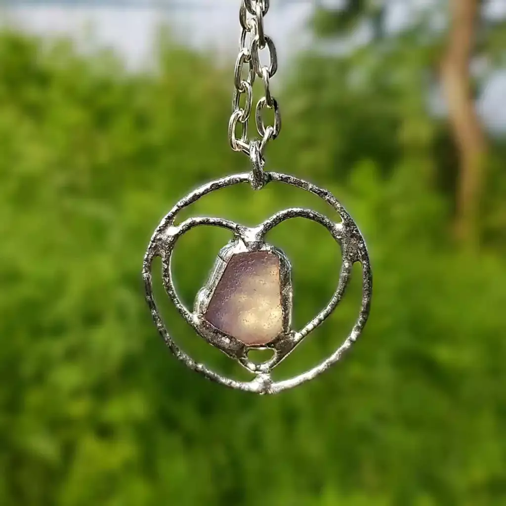 Opalescent Sea Glass Heart Necklace - Japan Sea glass