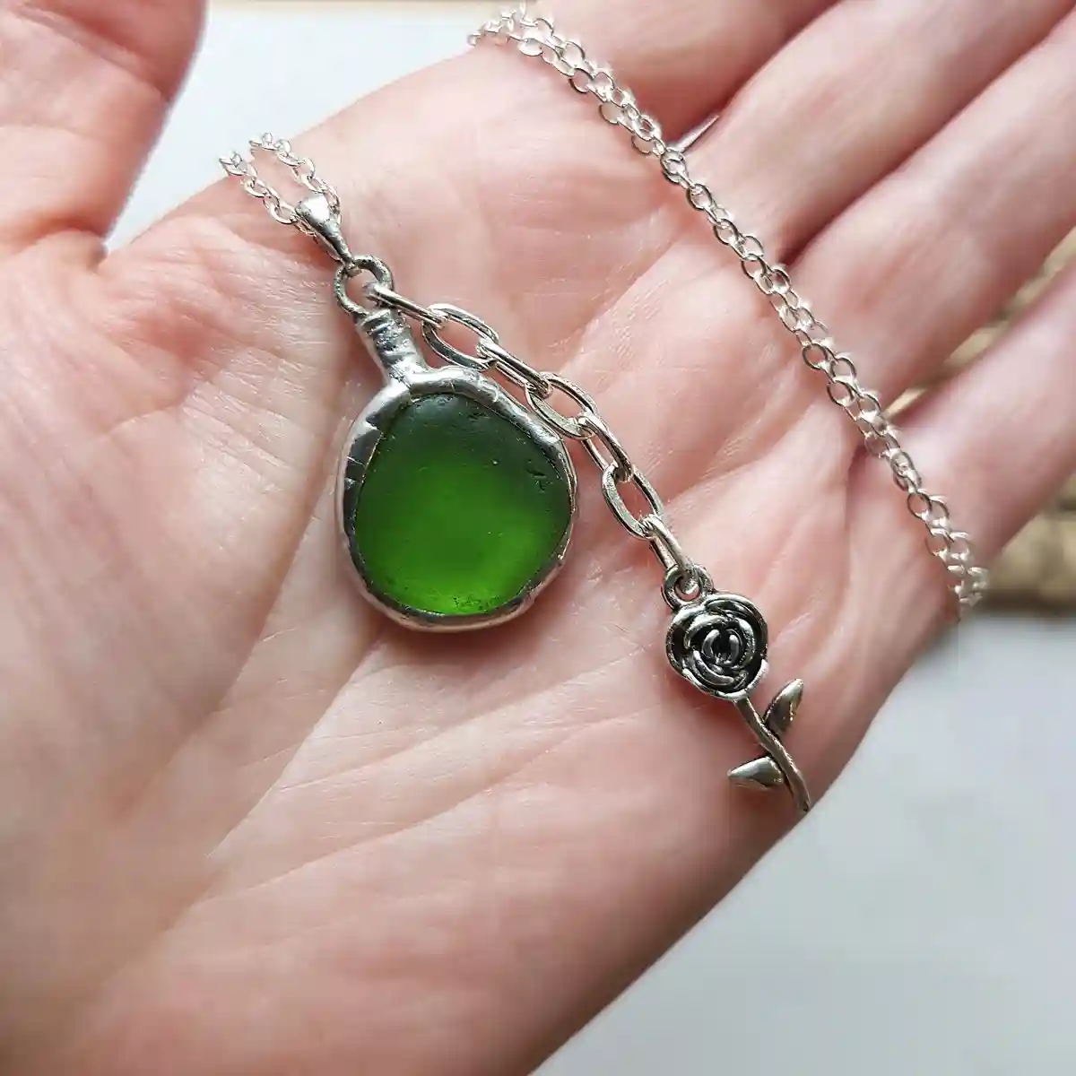 Everyday green sea glass necklace