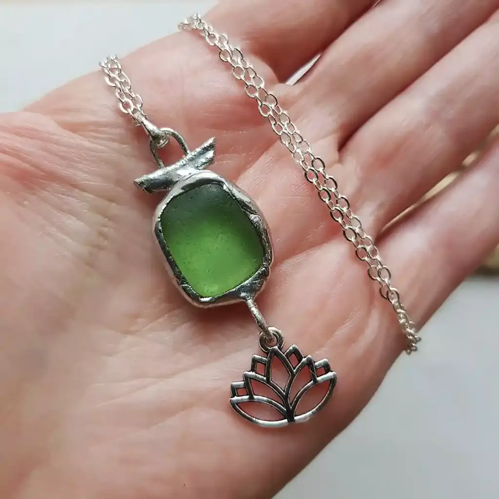Lotus Charm Sea Glass Necklace - Japan sea glass
