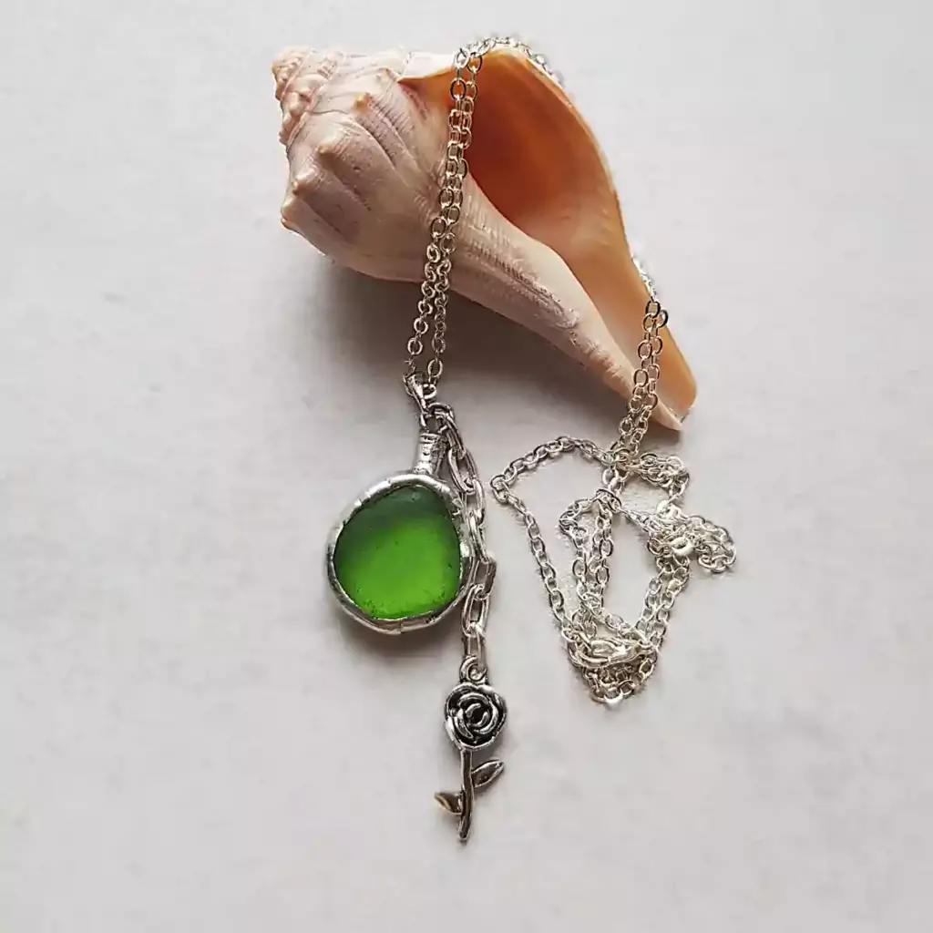 Minimalist green sea glass necklace-Japan Sea glass
