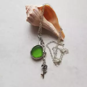 Minimalist green sea glass necklace-Japan Sea glass