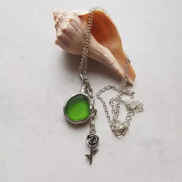 Minimalist green sea glass necklace-Japan Sea glass