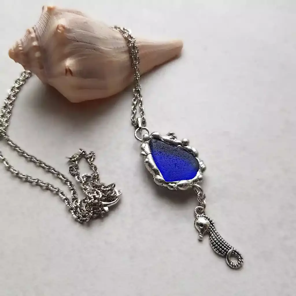 Cobalt blue sea glass necklace-Japan Sea glass