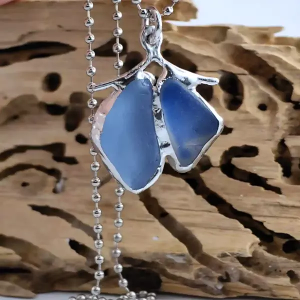 Butterfly Wings Necklace -Rare Cornflower Blue Sea Glass Necklace - Japan Sea Glass