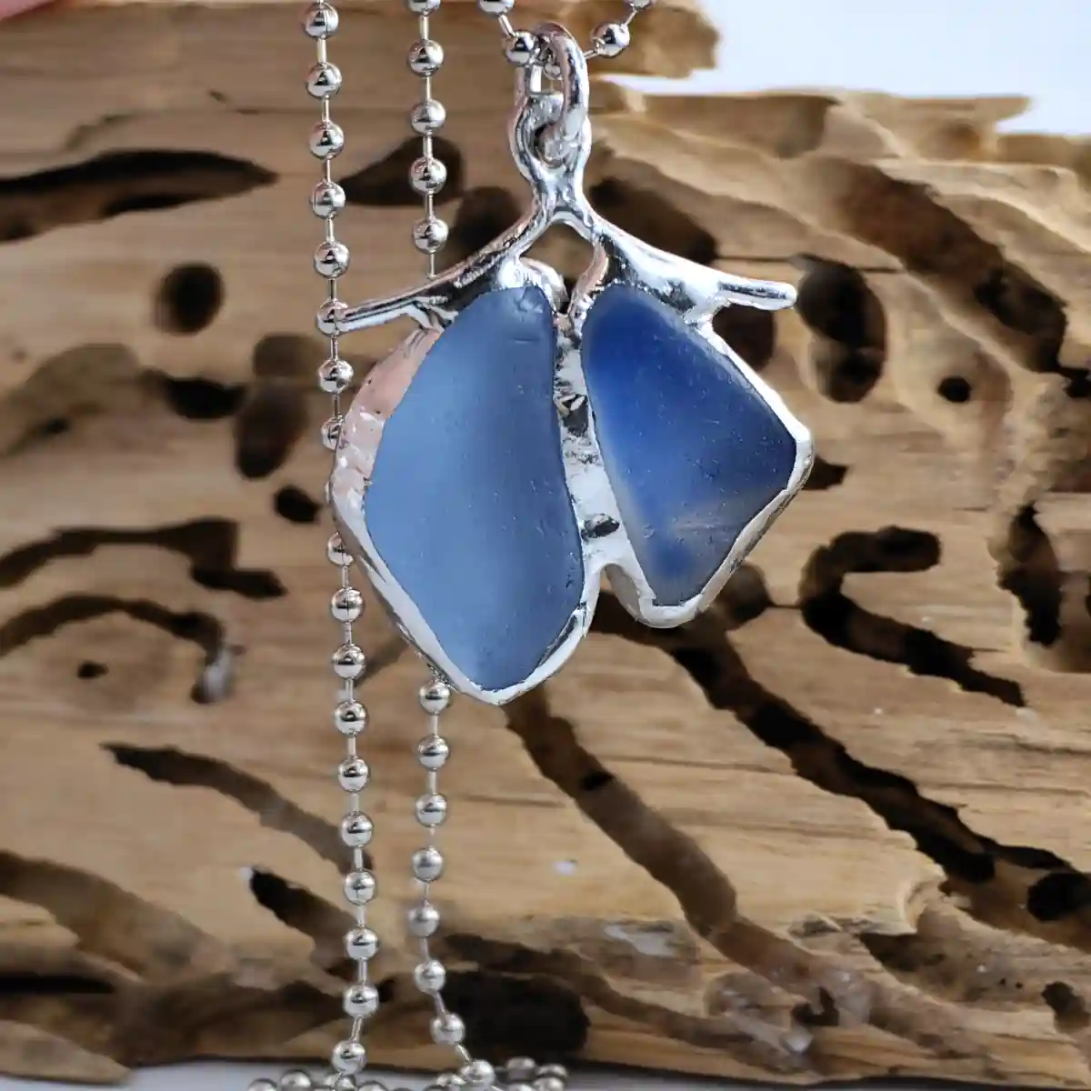 Butterfly Wings Necklace -Rare Cornflower Blue Sea Glass Necklace - Japan Sea Glass