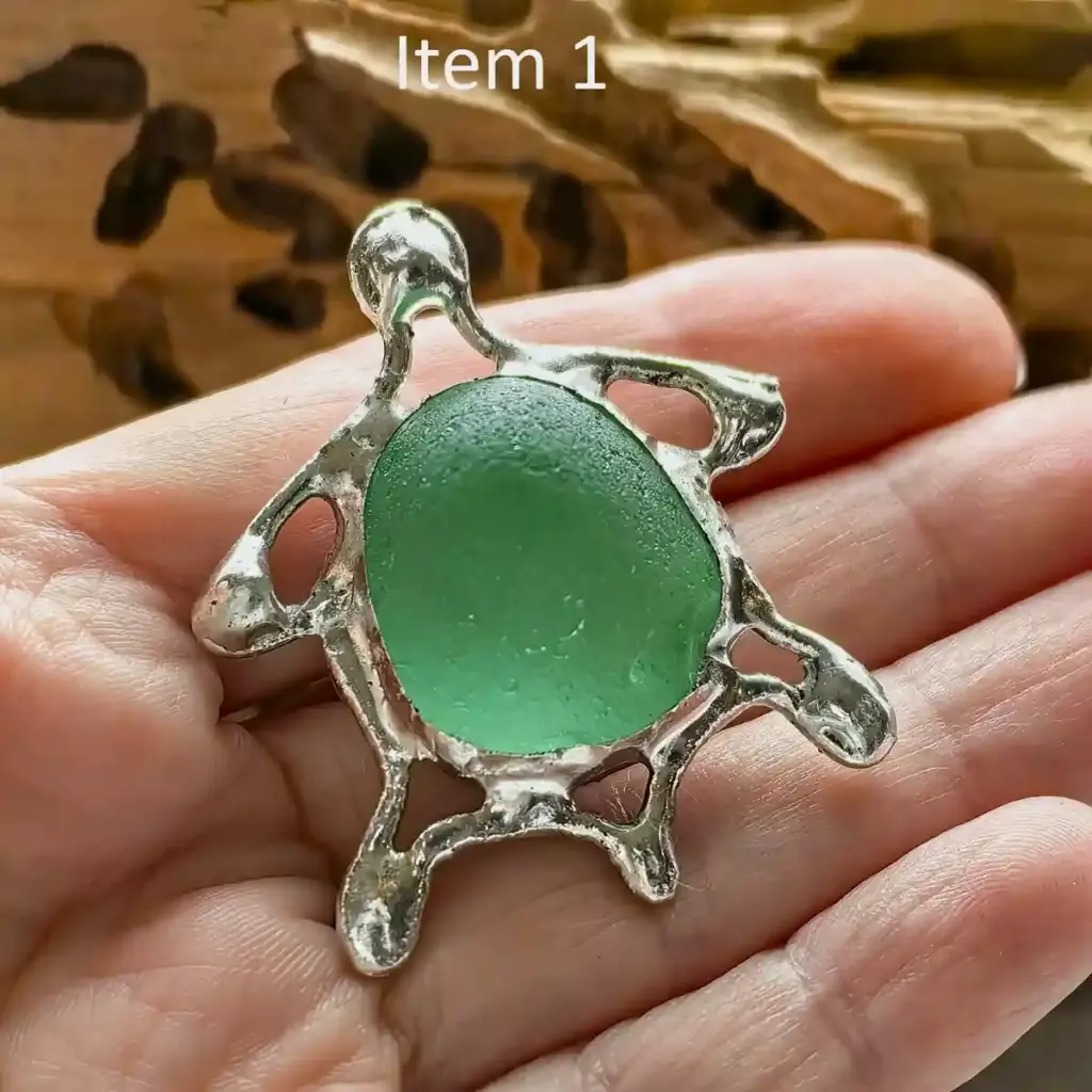 Genuine Sea Glass Turtle Brooch - Ocean Guardian Pin - Authentic Turtle Jewelry