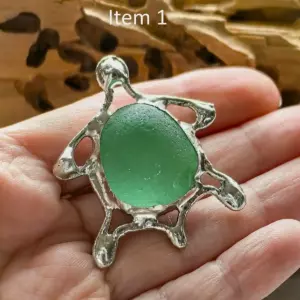 Genuine Sea Glass Turtle Brooch - Ocean Guardian Pin - Authentic Turtle Jewelry