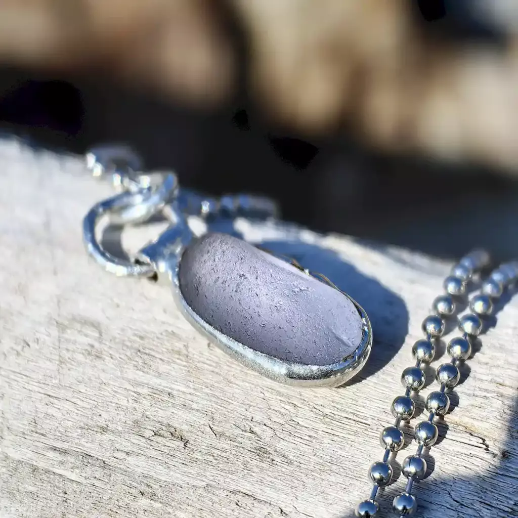 Minimalist grey sea glass necklace - Japan sea glass