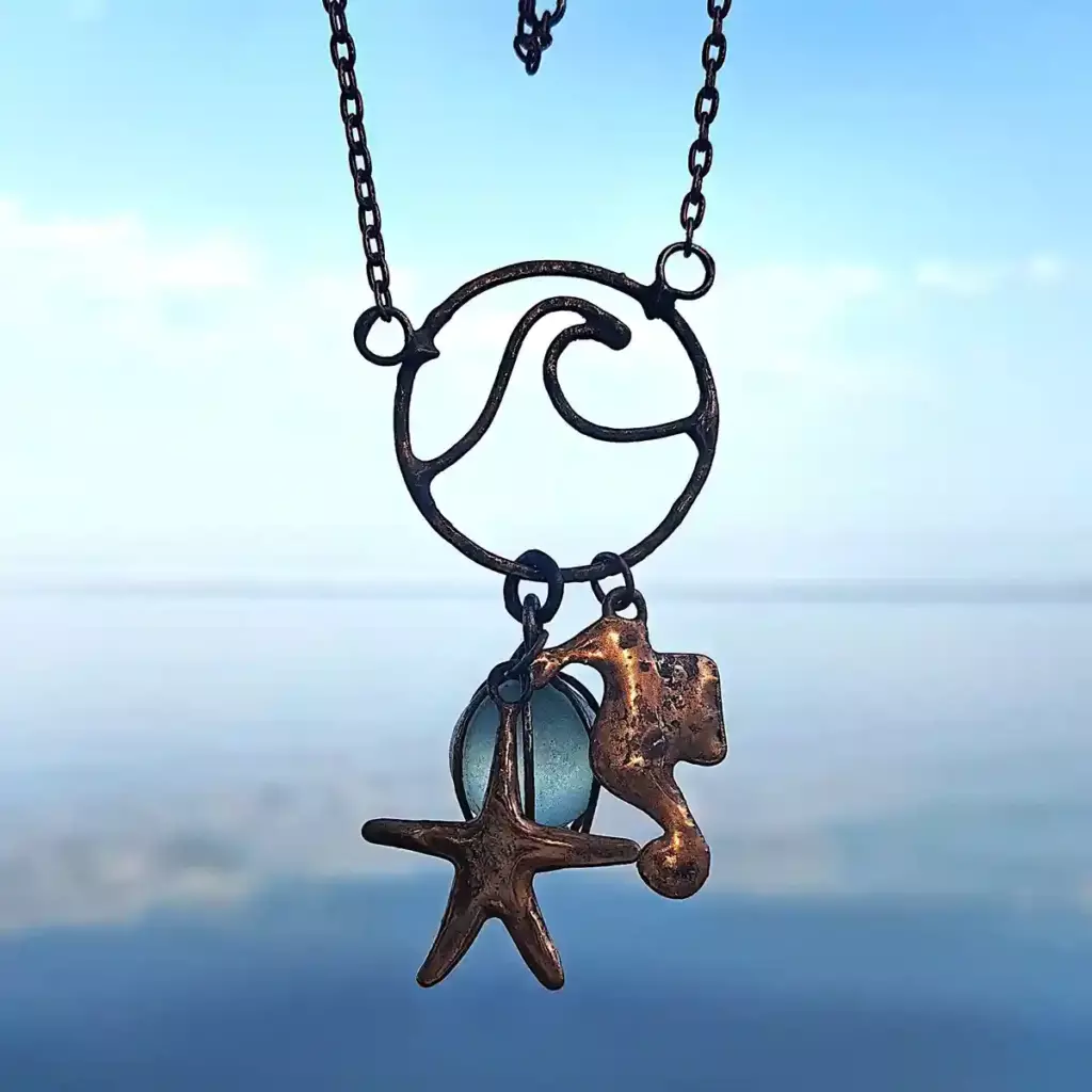 Codd Marble Jewelry and Seahorse & Starfish OOAK Charms - Japan sea glass