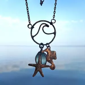 Codd Marble Jewelry and Seahorse & Starfish OOAK Charms - Japan sea glass