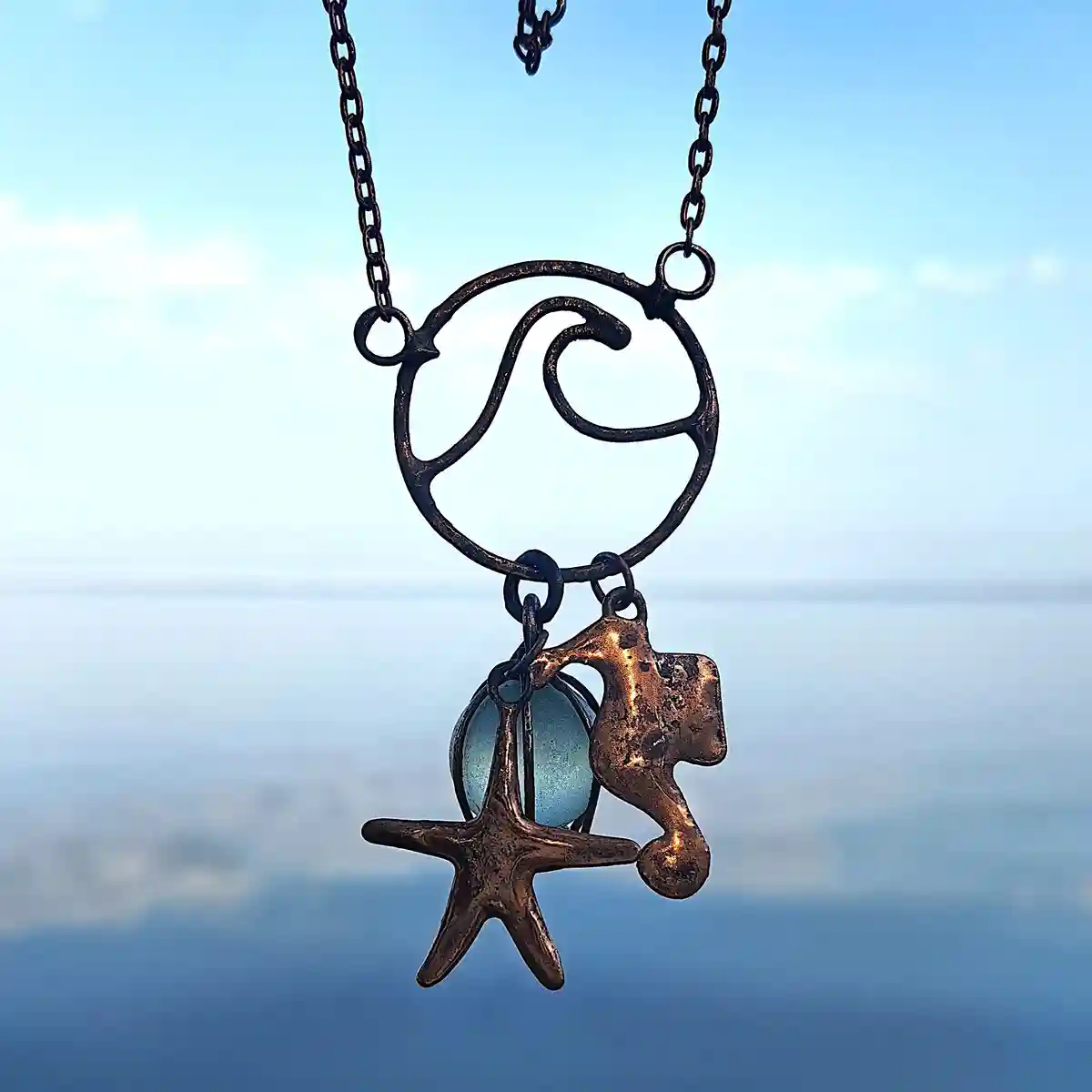 Codd Marble Jewelry and Seahorse & Starfish OOAK Charms - Japan sea glass