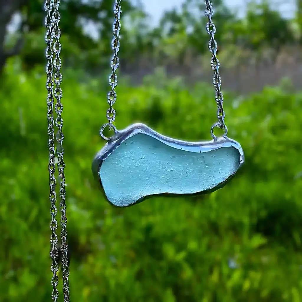 Teal Sea Glass Necklace on a chain-Japan Sea glass
